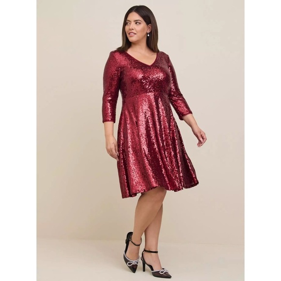 Torrid Burgundy Sequin Mini Skater Cocktail Party Dress Sz 1X - Picture 1 of 10